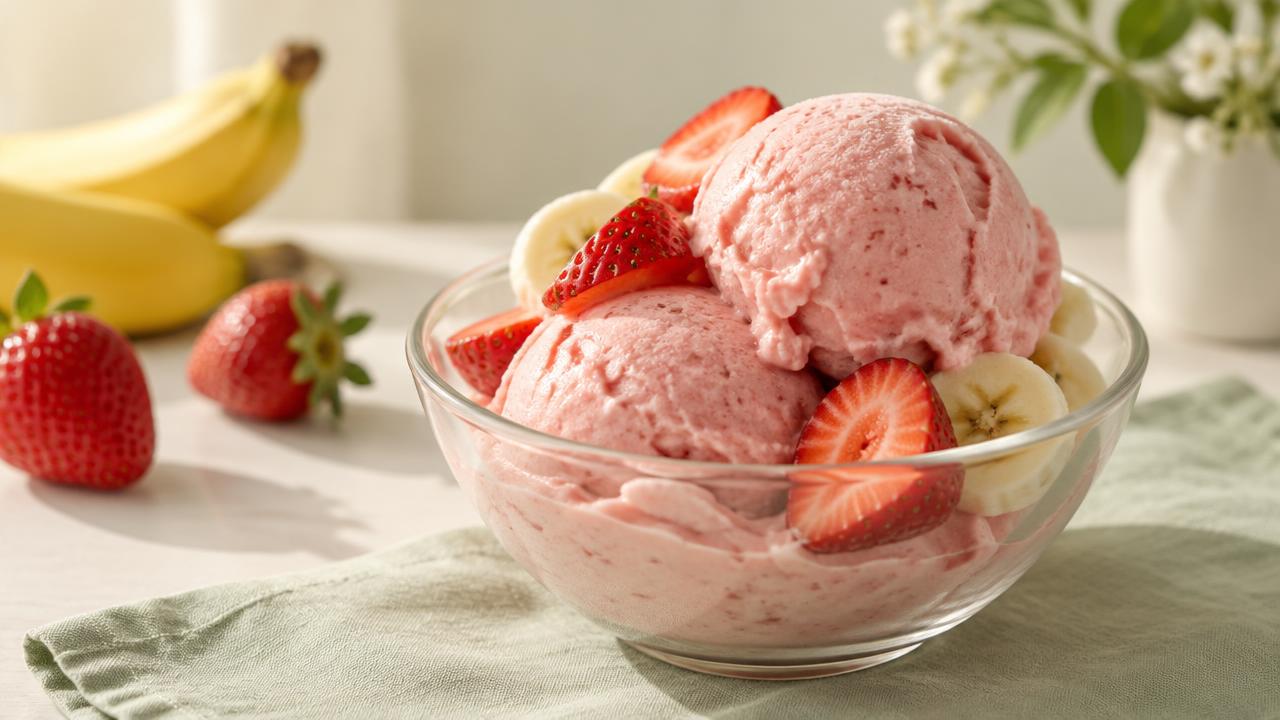 Sorvete de banana com morango
